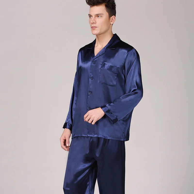 Men's Silk Satin Pajama Sets - Long Sleeve, Short Sleeve, and Shorts Options