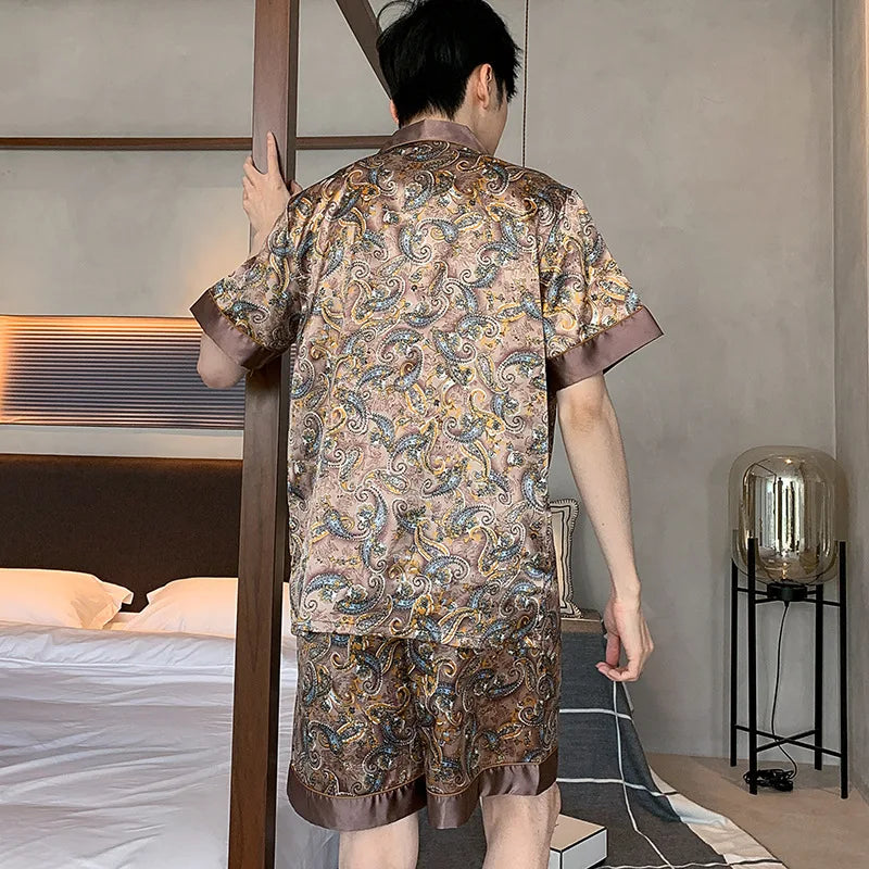 Men's Silk Satin Pajama Sets - Long Sleeve, Short Sleeve, and Shorts Options