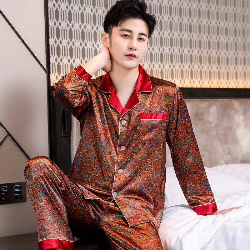 Men's Silk Satin Pajama Sets - Long Sleeve, Short Sleeve, and Shorts Options