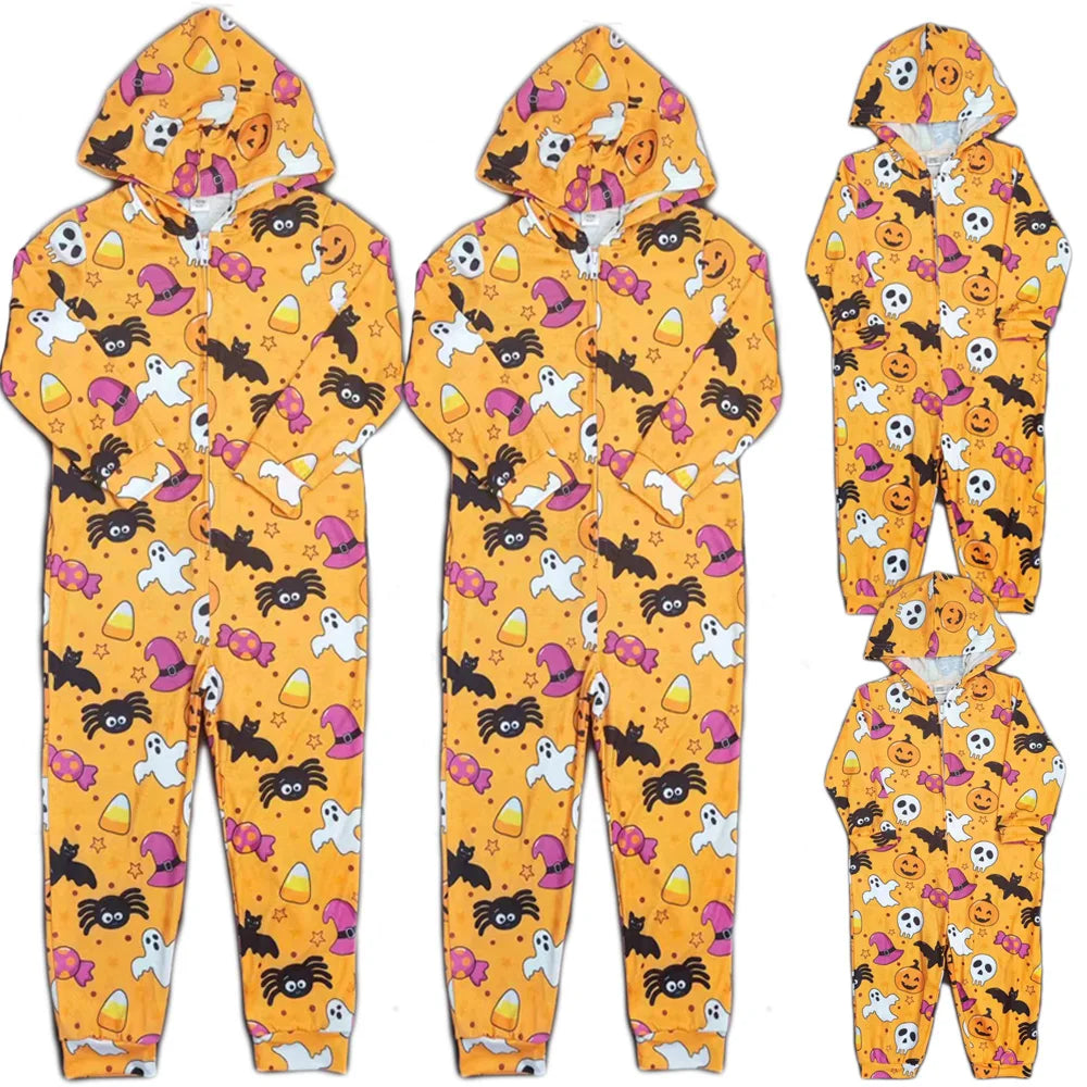 New Halloween Family Matching Outfits Fashion Pumpkin Cartoon Dazzle Color Printing One Piece Holiday Family Pajama Baby Clothes