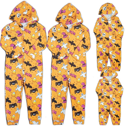 New Halloween Family Matching Outfits Fashion Pumpkin Cartoon Dazzle Color Printing One Piece Holiday Family Pajama Baby Clothes