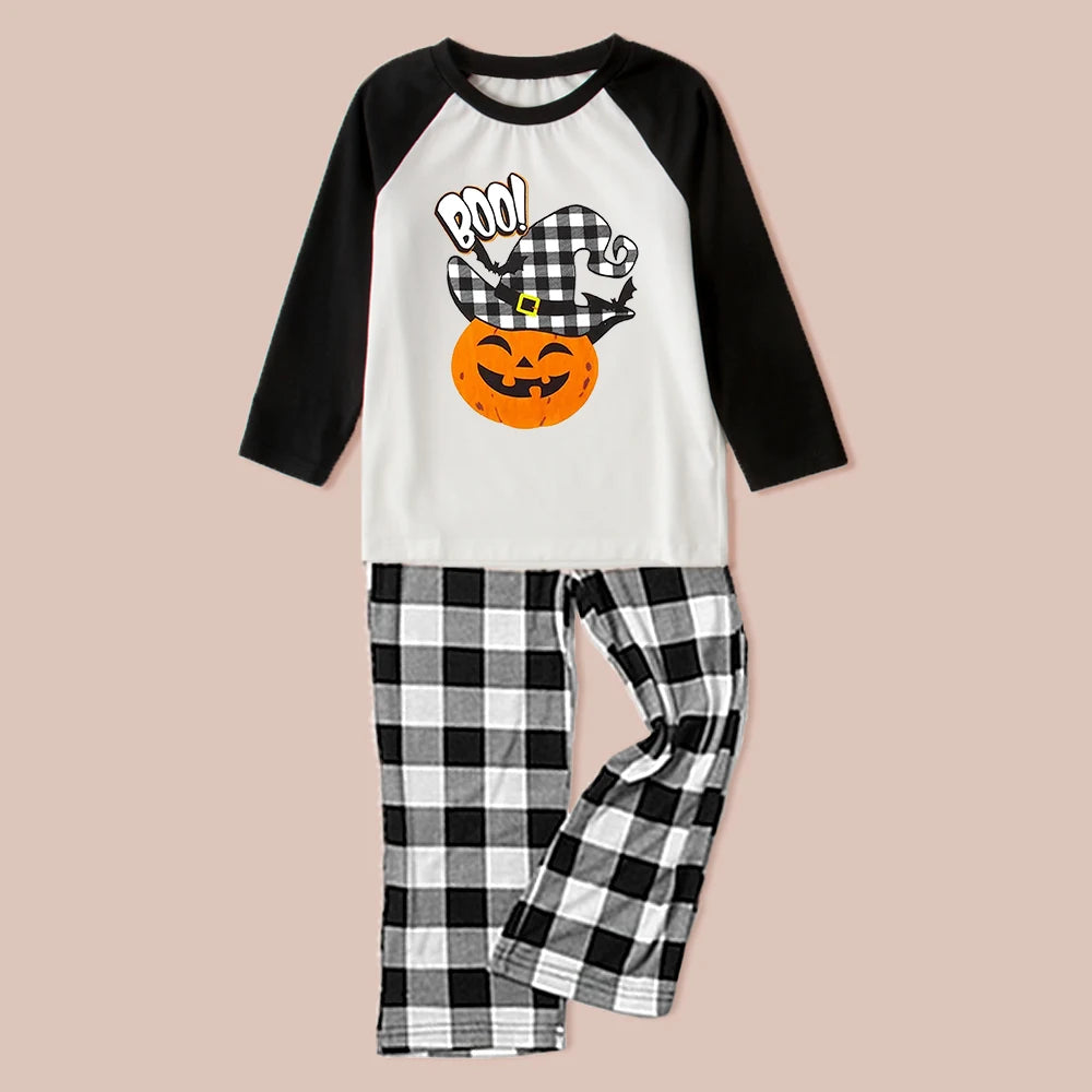 Halloween Family Matching Pajamas Mother Father Kids Orange pumpkin Print Clothes Baby Rompers Plaid Matching Family outfit