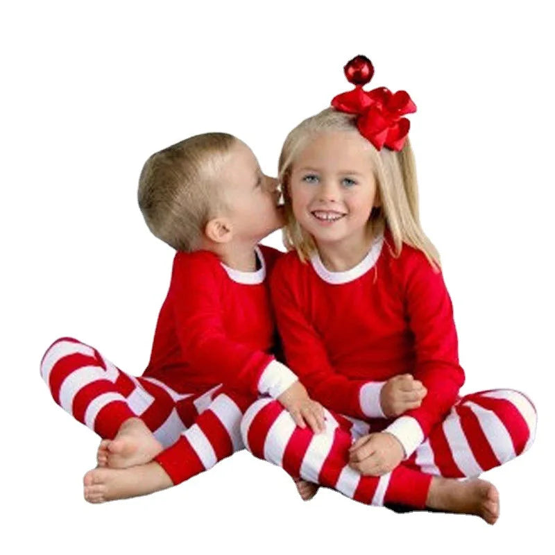 2023 Christmas Pajamas Set Striped Print Family Matching Clothes Soft 2 Pcs Sleepwear Xmas Outfit