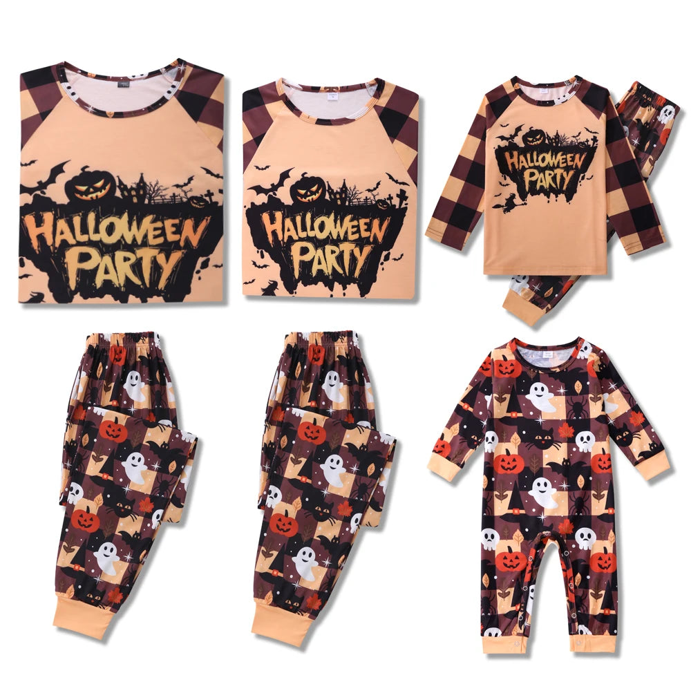 New Halloween Family Pajamas 2024 Fashion Pumpkin Print Cozy Fabric Halloween Family Matching Parent-Child Set Cute Baby Clothes