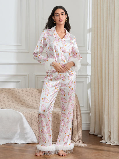 Short Santa Christmas Tree Boots Printed Pajama Set for Women Fashionable Lounge Outfits with Tops and Pants