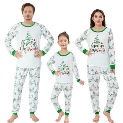 2023 New Christmas Pajamas Outfits for Family Long Sleeve Tops + String Lights Print Pants 2 Pieces Set Sleepwear Loungewear