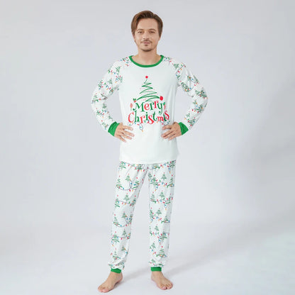 2023 New Christmas Pajamas Outfits for Family Long Sleeve Tops + String Lights Print Pants 2 Pieces Set Sleepwear Loungewear