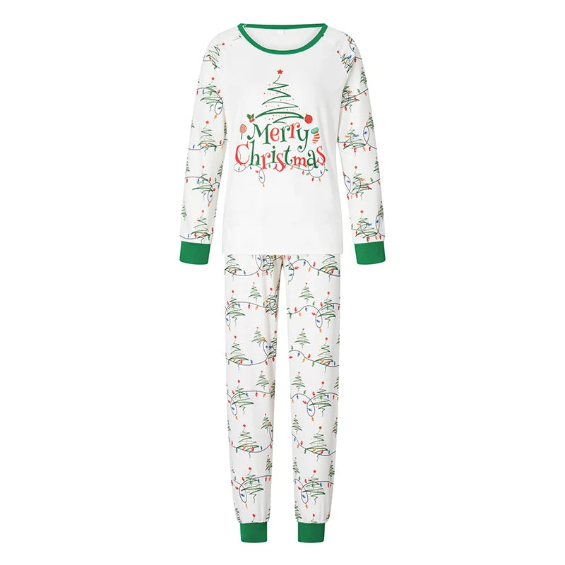 2023 New Christmas Pajamas Outfits for Family Long Sleeve Tops + String Lights Print Pants 2 Pieces Set Sleepwear Loungewear