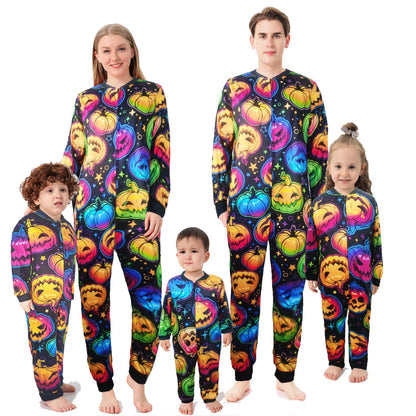 New Halloween Family Matching Outfits Fashion Pumpkin Cartoon Dazzle Color Printing One Piece Holiday Family Pajama Baby Clothes