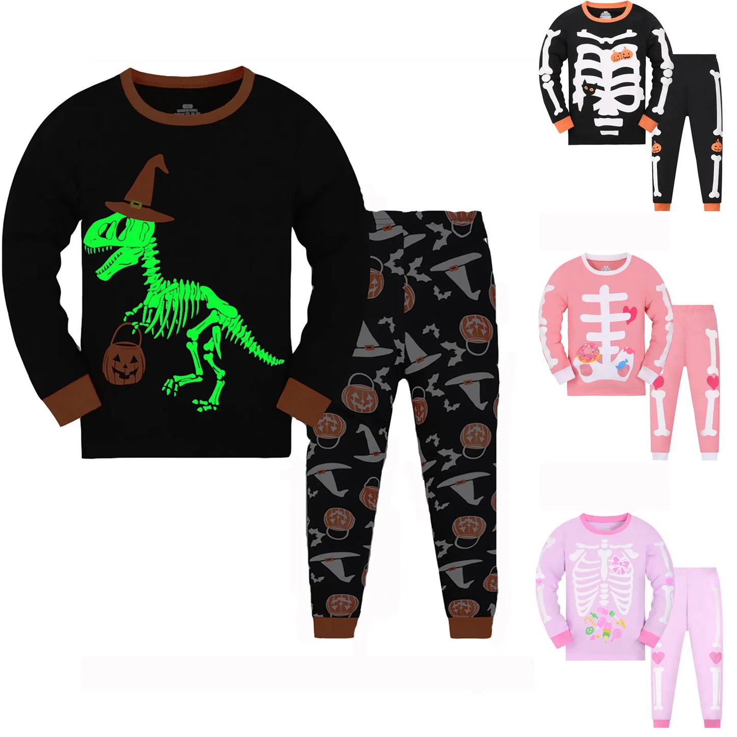 2024 Family Feeling Kids Toddler Girls Boys Skeleton Pajamas Sets For Halloween Toddler Glow In The Dark Cosplay Suit Hot Sale