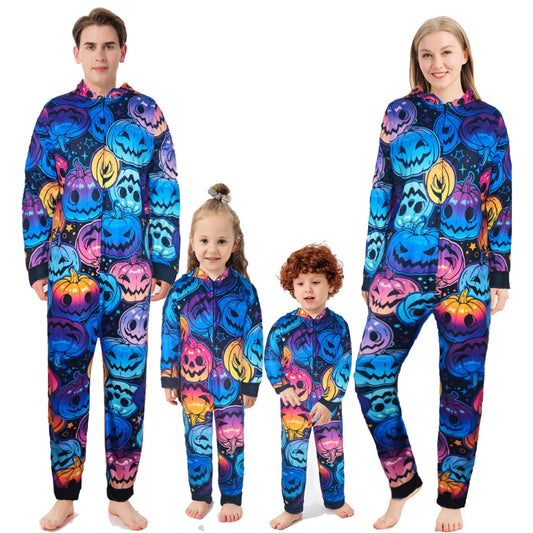 New Halloween Family Matching Outfits Fashion Pumpkin Cartoon Dazzle Color Printing One Piece Holiday Family Pajama Baby Clothes