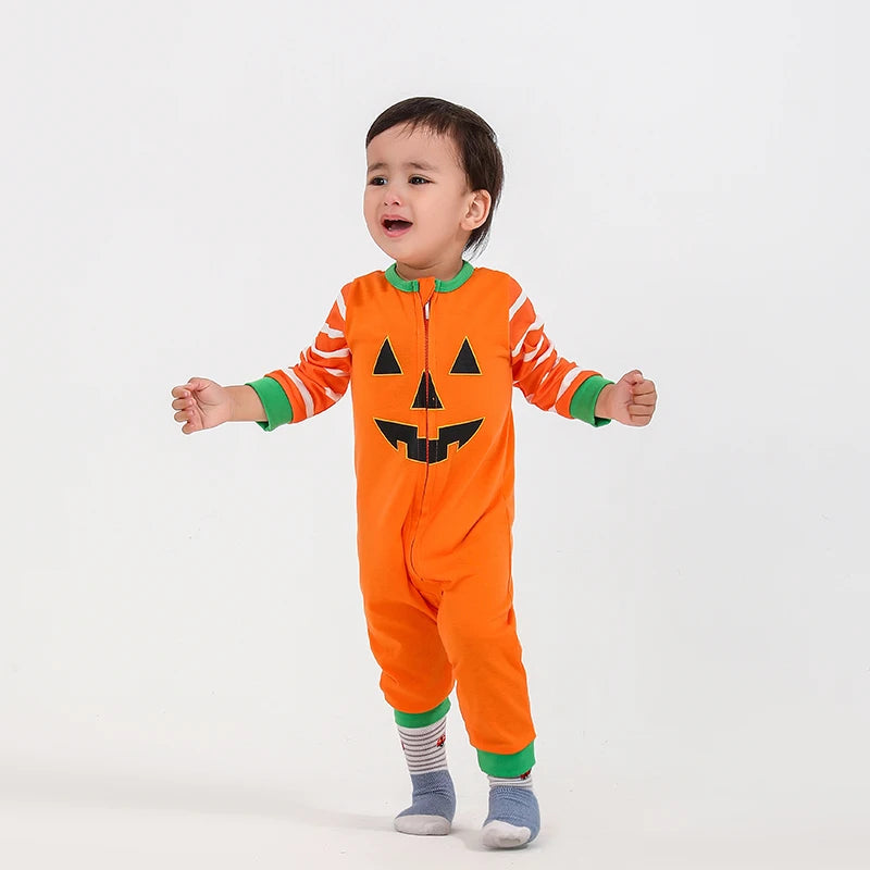 Happy Halloween Party Family Matching Pajamas Set Mother Father Kids 2 Pieces Suit Baby Rompers Casual Loose Sleepwear Pyjamas