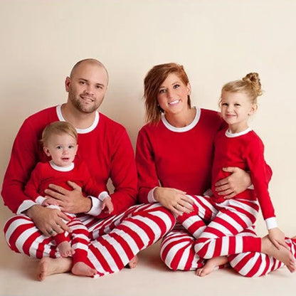 2023 Christmas Pajamas Set Striped Print Family Matching Clothes Soft 2 Pcs Sleepwear Xmas Outfit