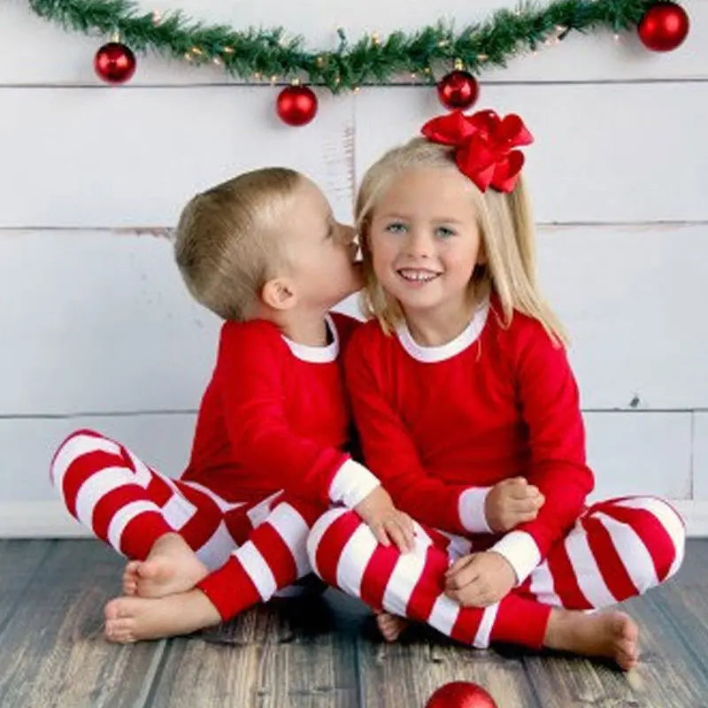 2023 Christmas Pajamas Set Striped Print Family Matching Clothes Soft 2 Pcs Sleepwear Xmas Outfit