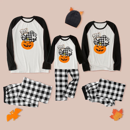 Halloween Family Matching Pajamas Mother Father Kids Orange pumpkin Print Clothes Baby Rompers Plaid Matching Family outfit