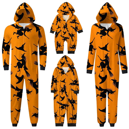 Happy Halloween Witch Family Matching Outfits Mom Daughter Dad Son Cute Soft Pajamas Set Baby Rompers Family Look Sleepwear