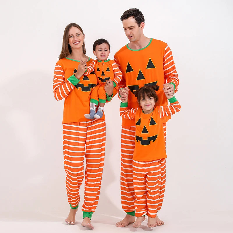 Happy Halloween Party Family Matching Pajamas Set Mother Father Kids 2 Pieces Suit Baby Rompers Casual Loose Sleepwear Pyjamas