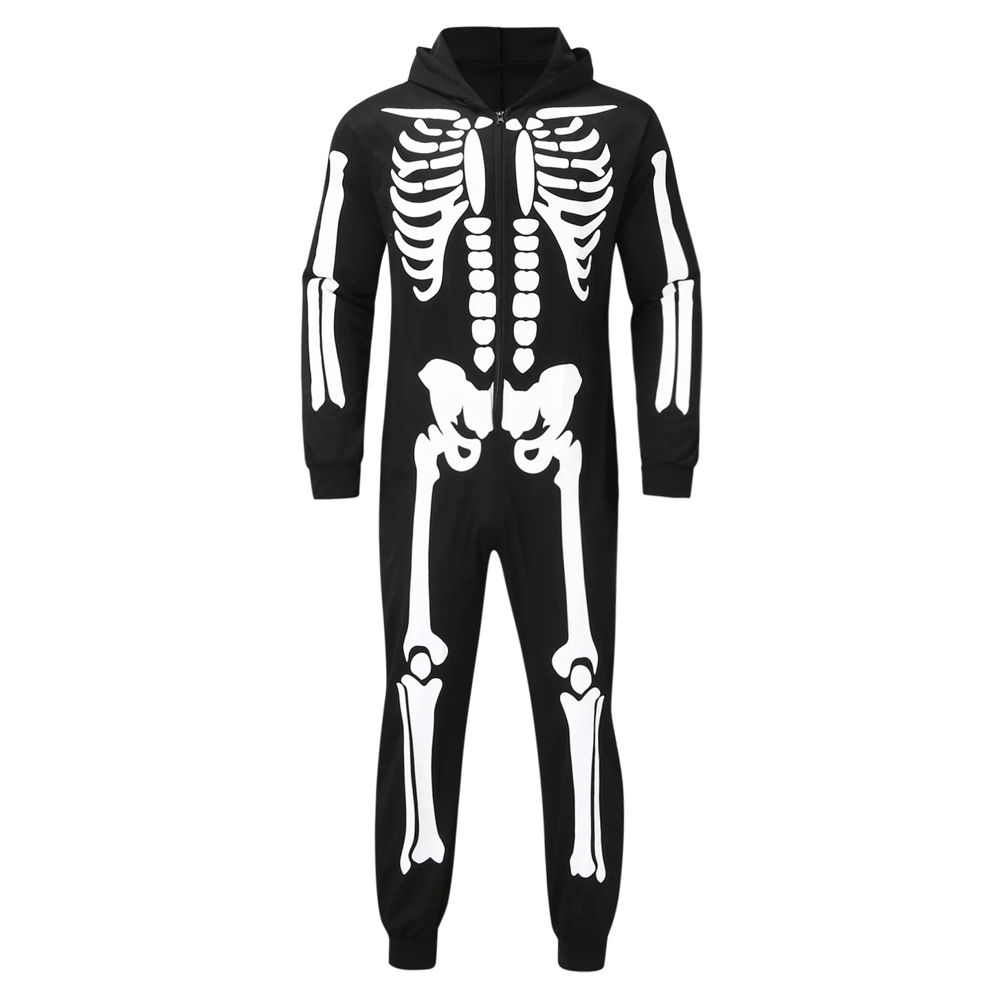 Halloween Family Costume Skeleton Print Hooded Jumpsuit Pajama Halloween Family Matching Mom Dad Kids Halloween Theme Party Suit