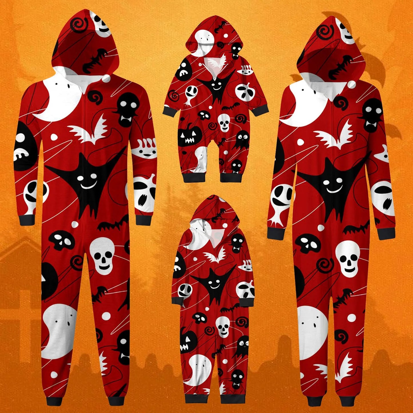 2024 New Family Halloween Matching Outfits Zipper Jumpsuit Parent-child Pajamas Set Soft Cute Sleepwear Family Look Pyjamas